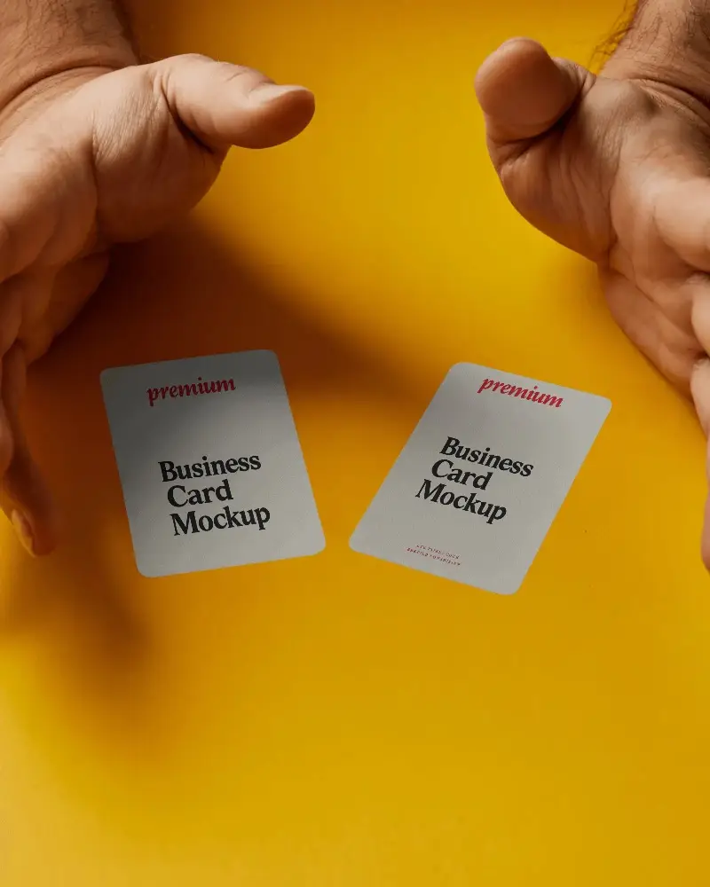 Premium Matte Business Card Mockup With Rounded Corners On Vibrant Yellow Background