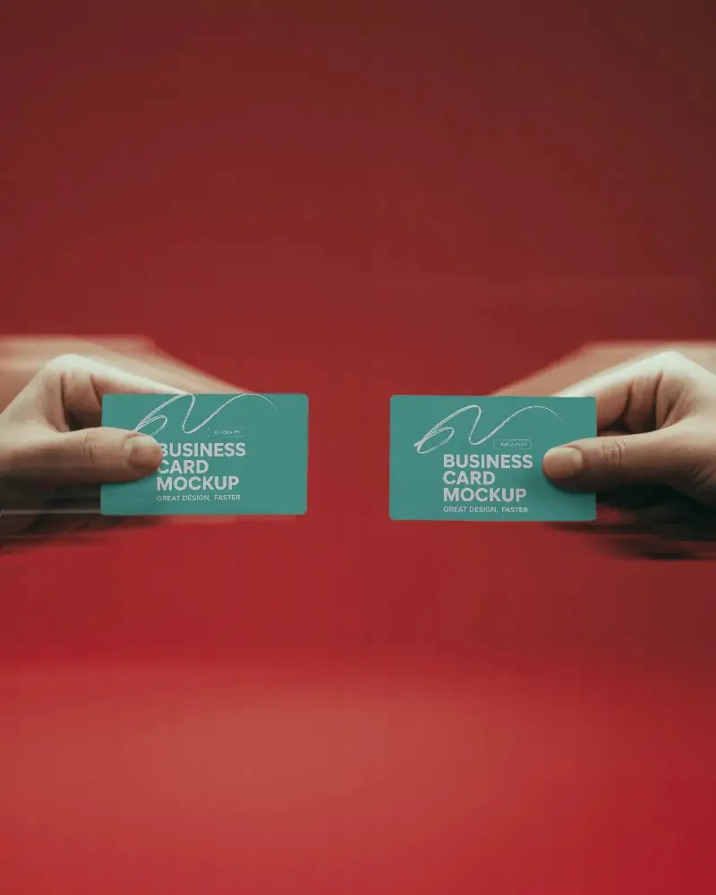 Professional Business Card Mockup Two Hands Showing Blank Placeholder Cards On Table