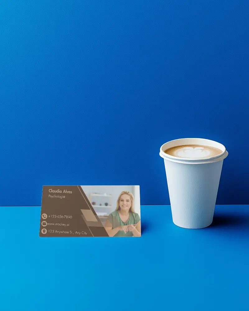 Business Card Mockup Professional Template With Dynamic Red Graphic Element Positioned On Polished Conference Table For Corporate Use