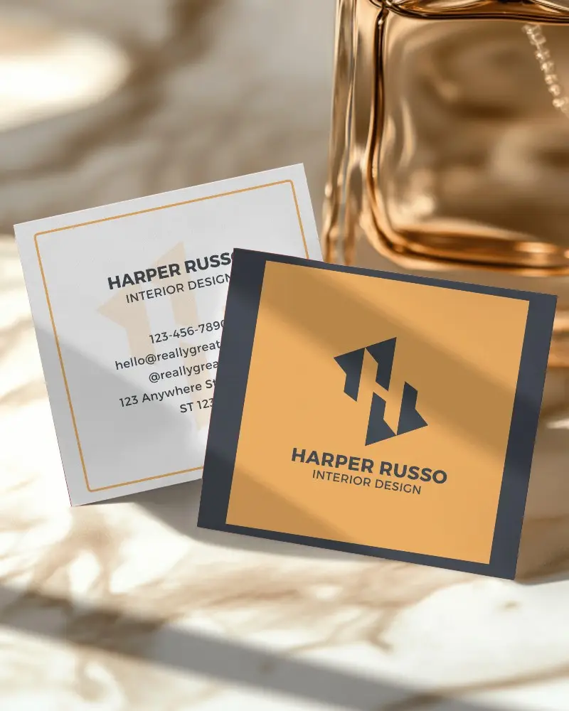 Luxurious Business Card Mockup Dual Cards Overlapping On Golden Backdrop With Premium Design Space
