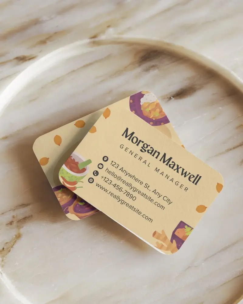 Elegant Rounded Business Card Mockup Stacked On Marble Plate In Natural Light For Premium Brand Identity