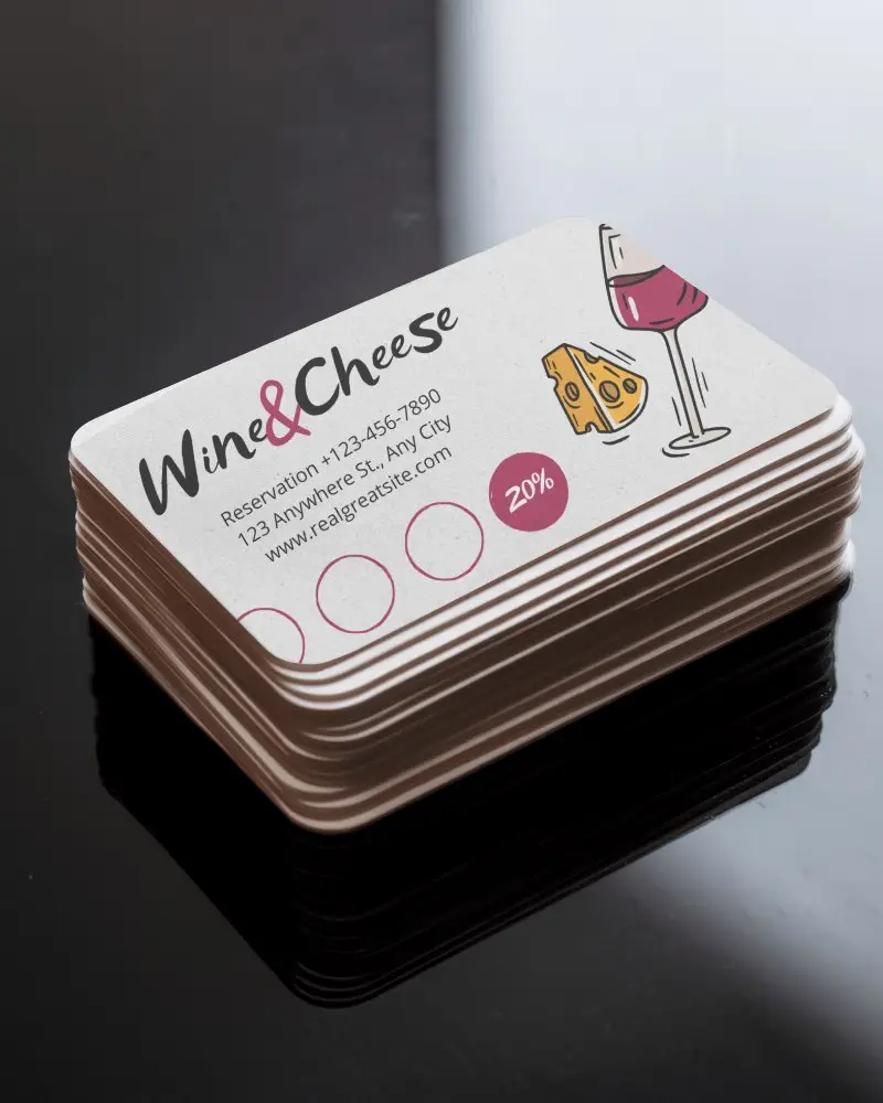 Elegant Business Card Mockup With Rounded Corners Stacked On Glossy Black Surface And Soft Natural Light