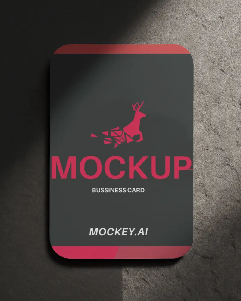 Single Rounded Corner Business Card Mockup Dark Gray Background Geometric Deer Magenta Text