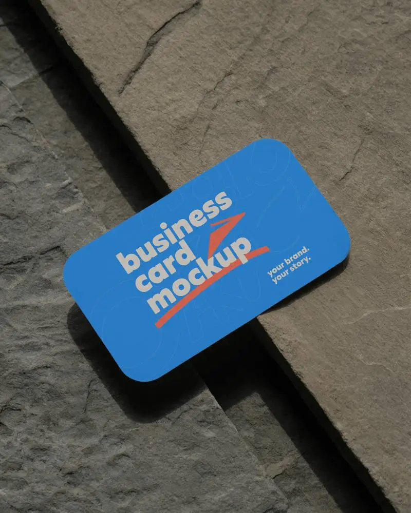 Earthy Stone Texture Business Card Mockup Rounded Corner Card Placed On Layered Rock Surfaces Moody Natural Lighting