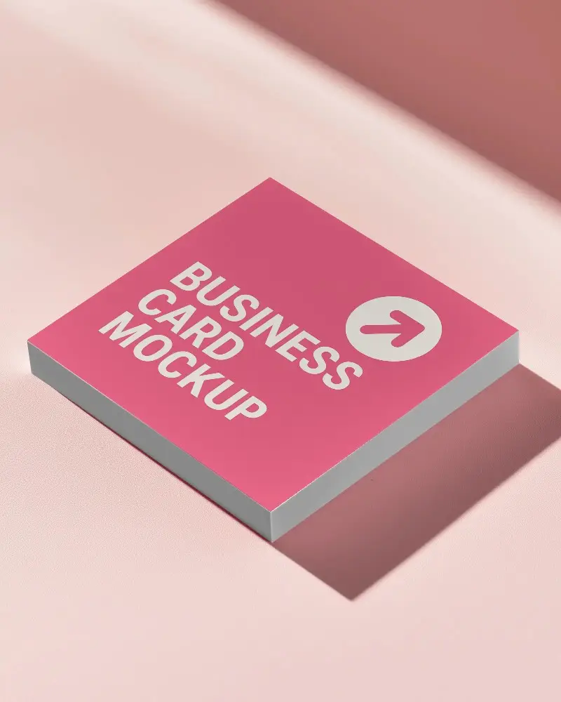 Minimal Elevated Business Card Mockup Floating Square Card On Soft Pink Background With Angled Shadow