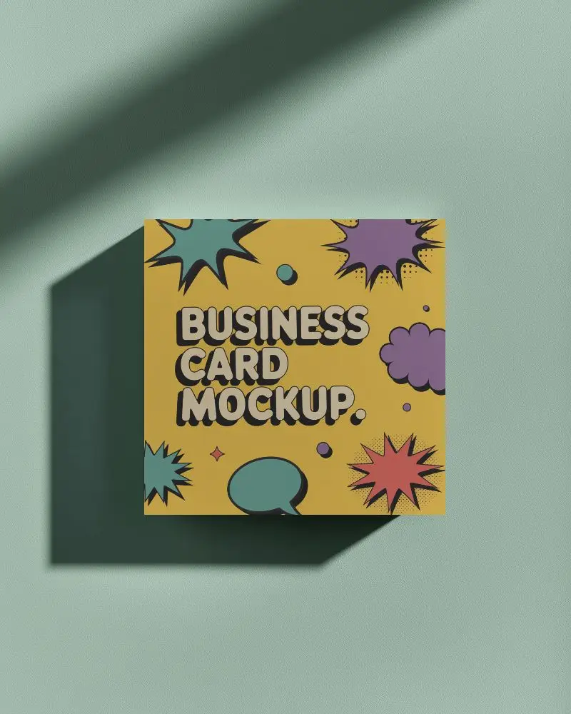 Square Elevated Business Card Mockup Floating On Soft Mint Green Textured Background With Sharp Shadow