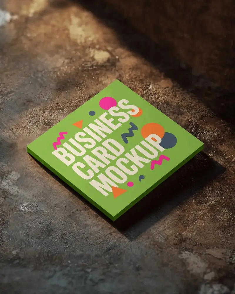 Square Floating Business Card Mockup On Soft Peach Textured Background With Subtle Gradient Lighting