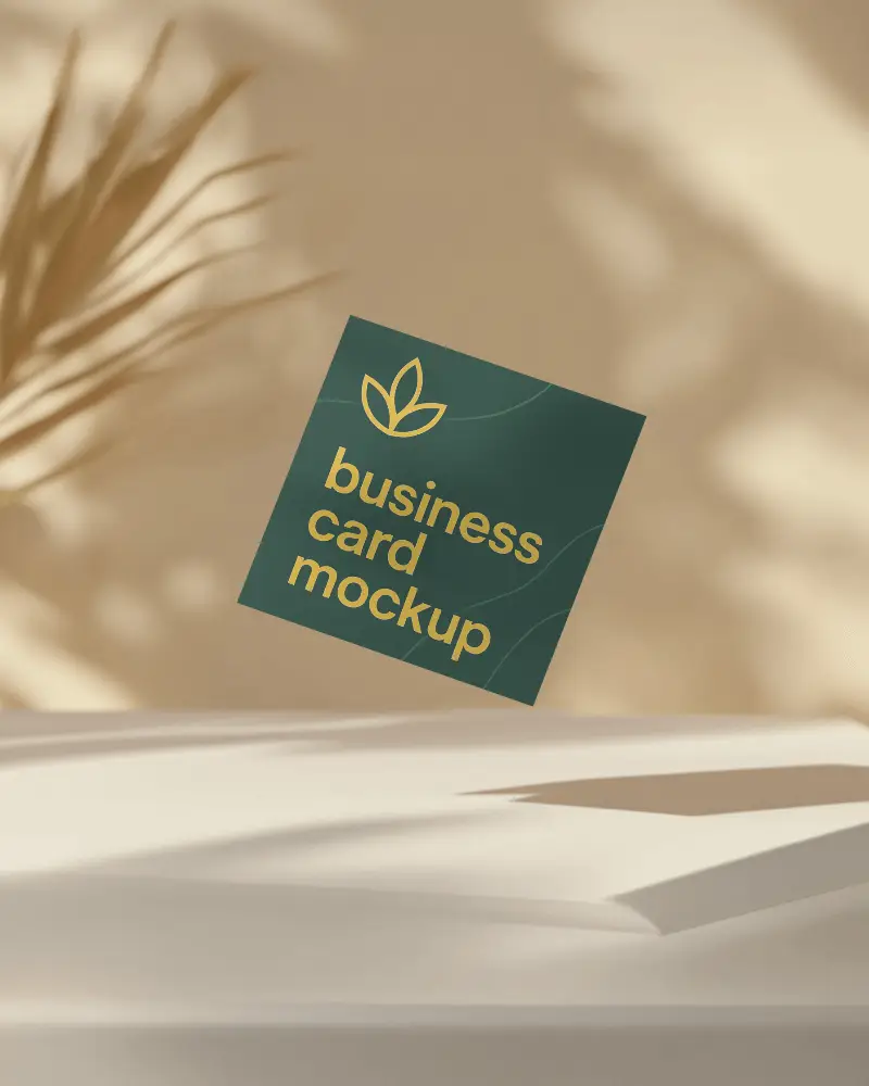 Square Business Card Mockup Floating Above Soft Shadow Surface Organic Lighting Natural Vibe For Eco Friendly Brand Identity Presentation