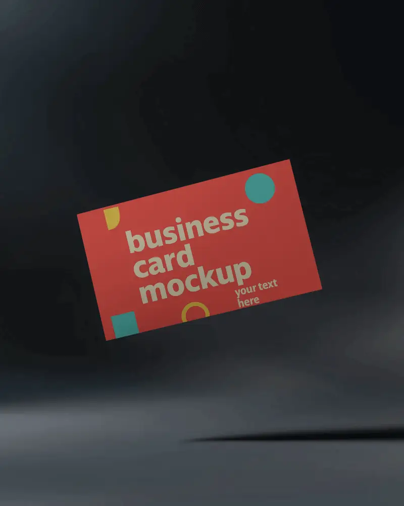Floating Horizontal Business Card Mockup On Dark Studio Backdrop With Soft Lighting Minimal Shadow Elevated Brand Display For Modern Identity Showcase
