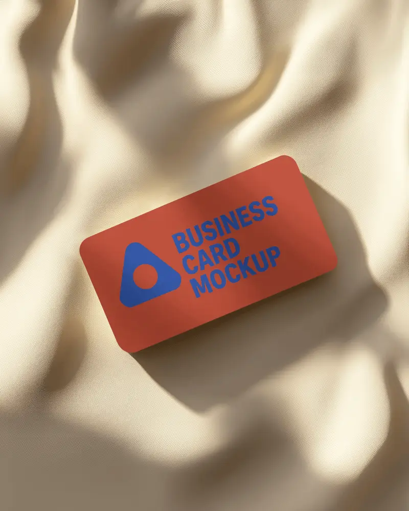Rounded Horizontal Business Card Mockup Placed On Cream Fabric With Natural Soft Shadows Stylish Minimal Setup For Elegant Branding Presentation