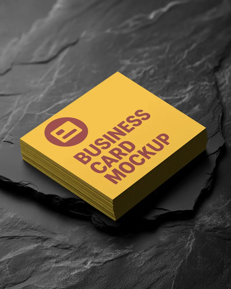 Square Business Card Stack Mockup On Dark Slate Stone Surface Minimal Clean Top View For Professional Brand Design Presentation
