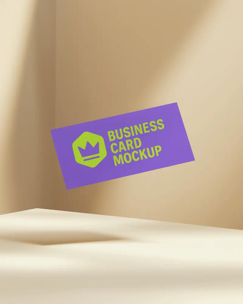 Floating Horizontal Business Card Mockup In Soft Beige Corner Light Minimal Studio Background With Playful Vibrant Color Scheme Modern Brand Display