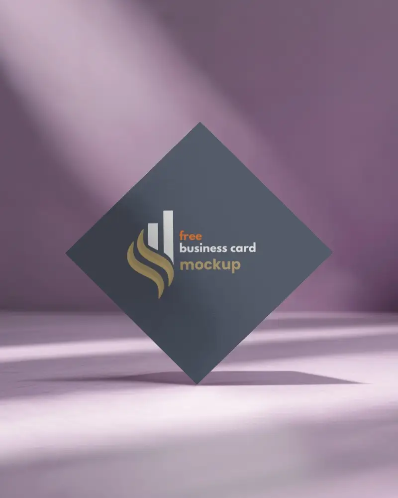 Angled Diamond Business Card Mockup In Soft Purple Light Beams With Shadow On Surface Stylized And Artistic