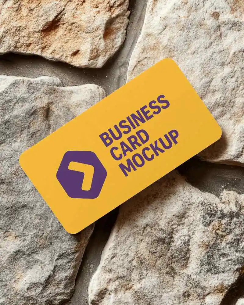 Top View Rounded Rectangle Business Card Mockup On Rugged Stone Background Natural Earthy Aesthetic