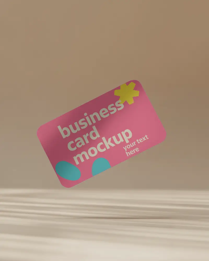Floating Business Card Mockup With Soft Shadow On Beige Background Minimal Elegant Light Streaks