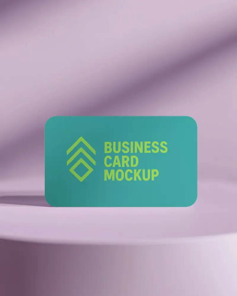 Horizontal Business Card Mockup On Pastel Purple Podium With Soft Shadow Modern Studio Lighting