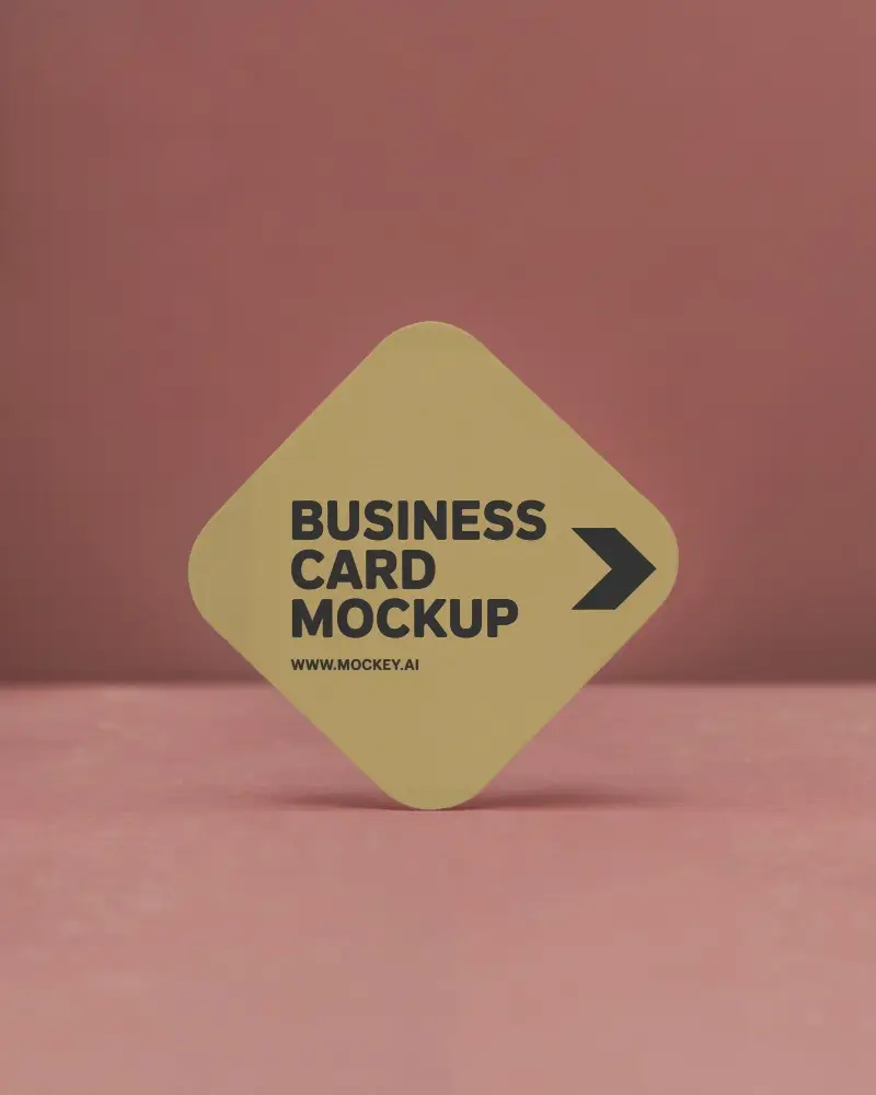 Diamond Oriented Business Card Mockup On Textured Red Surface With Straight Soft Light Focus