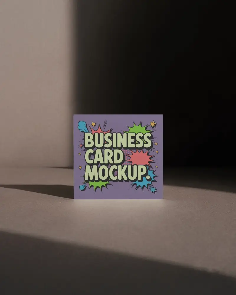 Dramatic Shadow Business Card Mockup Standing Upright On Textured Surface With Spotlight And Dark Background