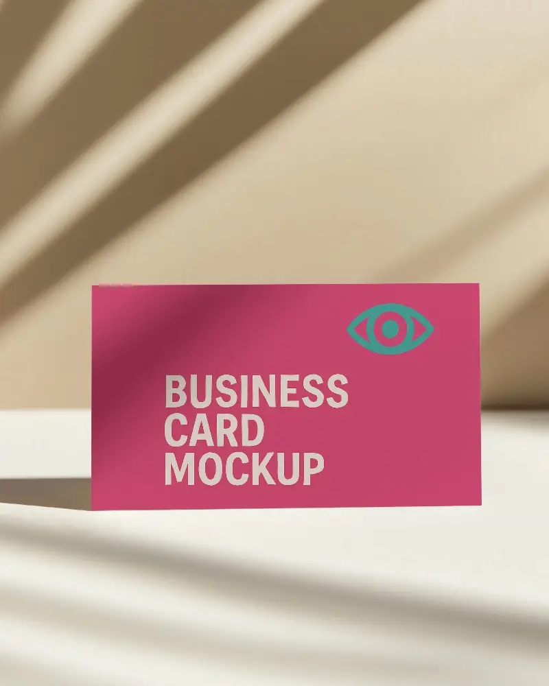 Sunlit Horizontal Business Card Mockup Cast Shadow On Cream And Beige Wall Backdrop With Soft Light