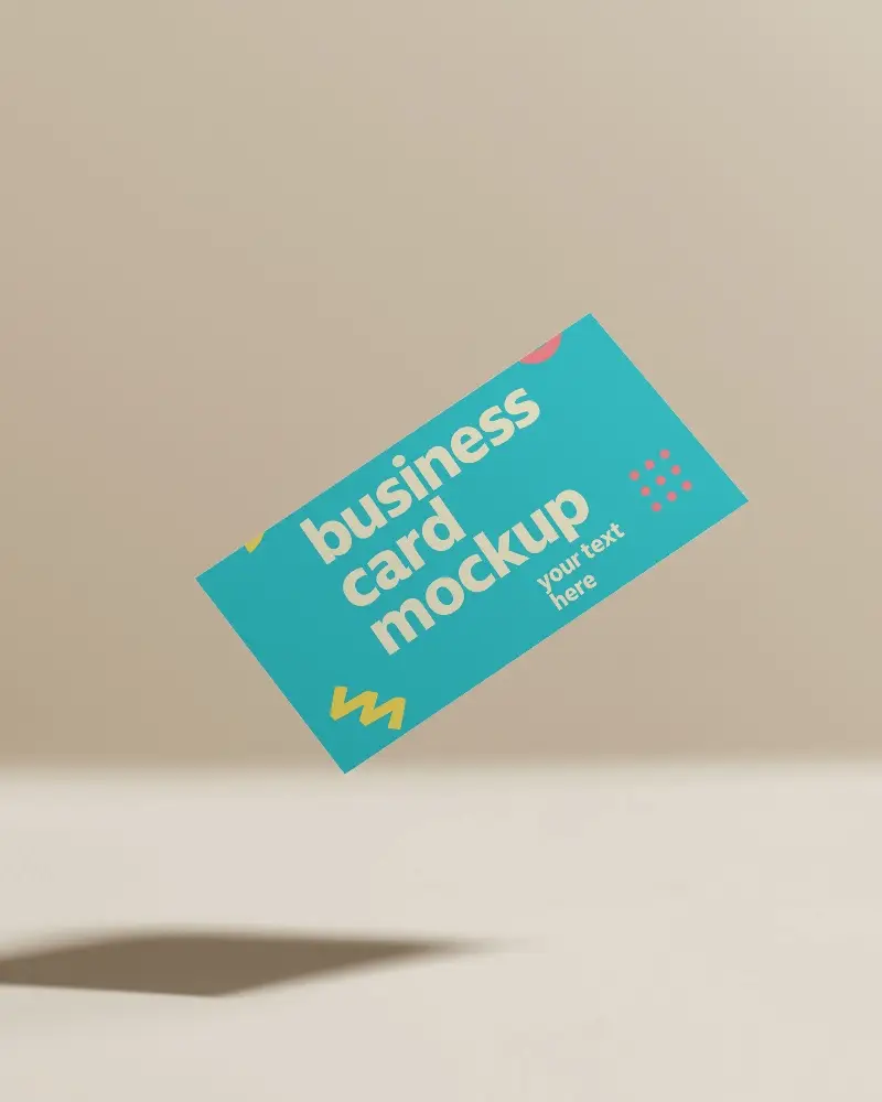 Floating Angled Business Card Mockup On Cream Background With Strong Shadow For Modern Brand Presentation