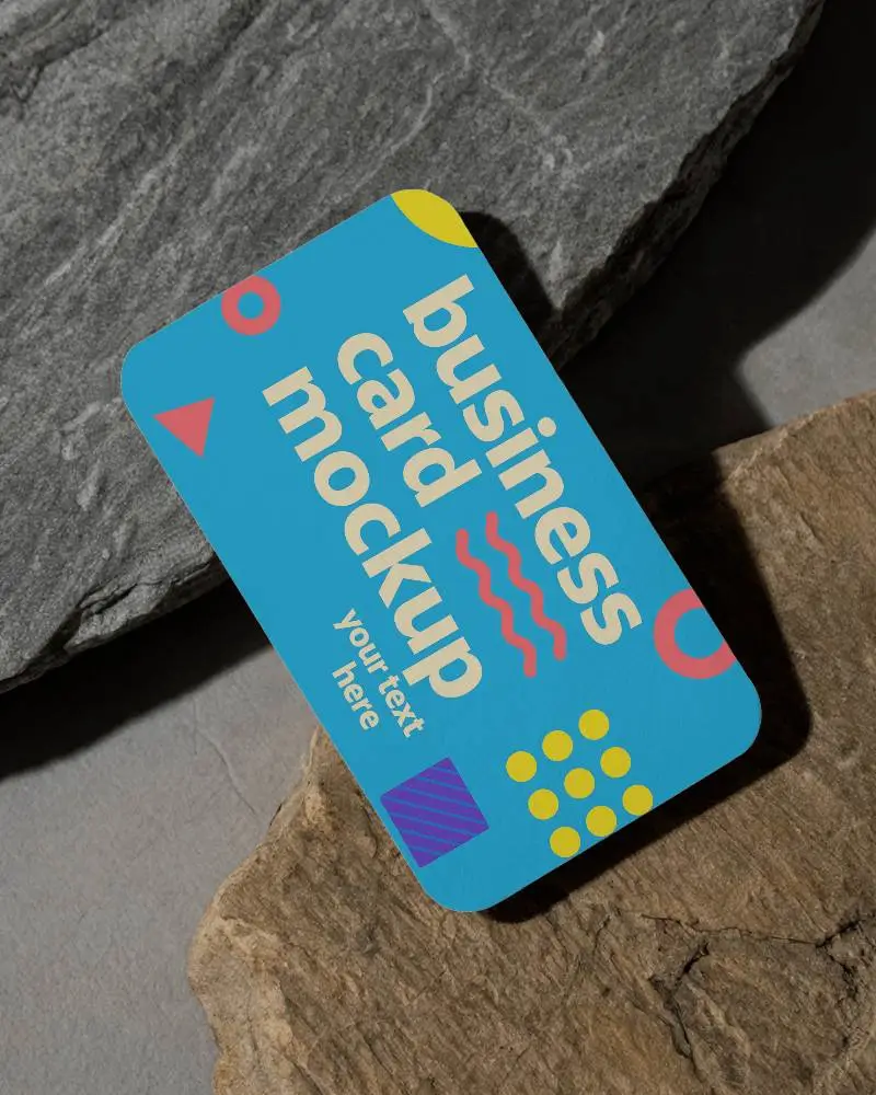 Textured Stone Surface Business Card Mockup With Rounded Corners And Rustic Minimal Backdrop