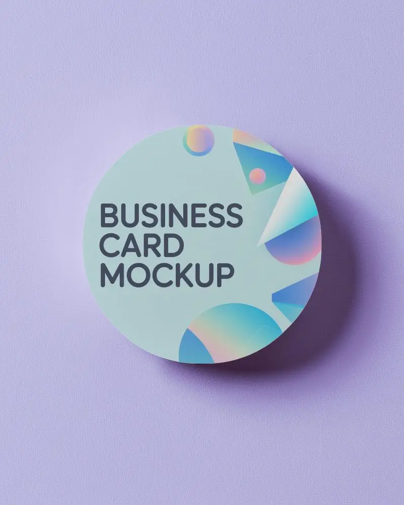 Circular Business Card Mockup On Soft Lavender Surface With Top View Lighting And Gentle Shadow