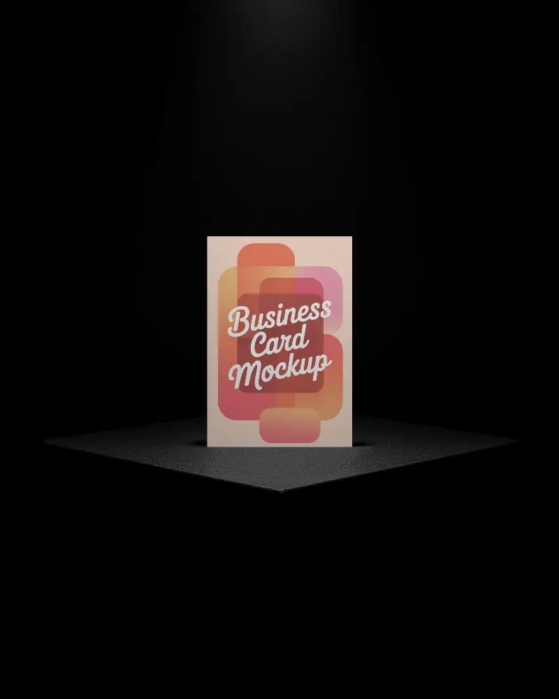 Dramatic Spotlight Business Card Mockup Centered On Dark Platform In Black Surroundings High Contrast Light