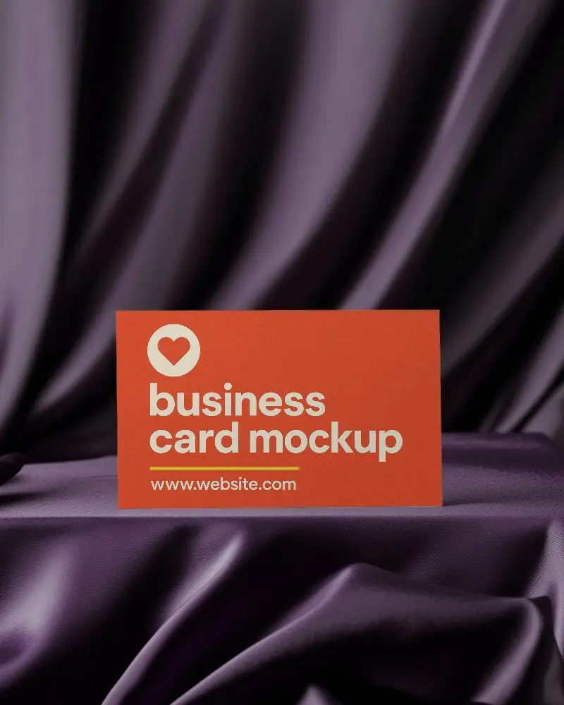 Luxury Purple Satin Drape Business Card Mockup Horizontal Alignment On Wrinkled Textile Surface Premium Elegant Brand Visual