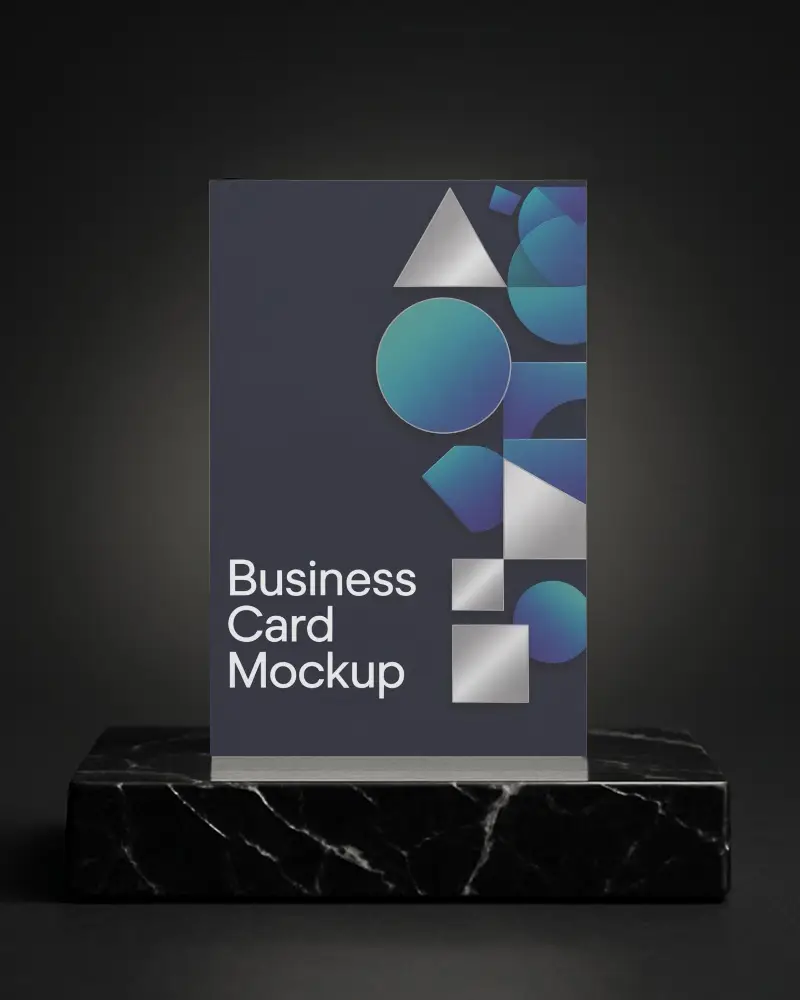Premium Black Marble Base Business Card Mockup Vertical Upright Format With Gradient Dark Background Modern Classy Business Display