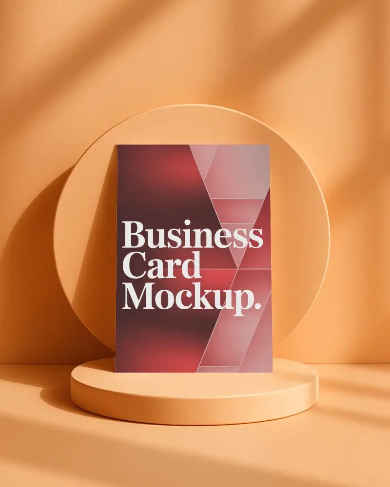 Clean Orange Minimal Business Card Mockup On Double Disc Podium With Shadow Lines