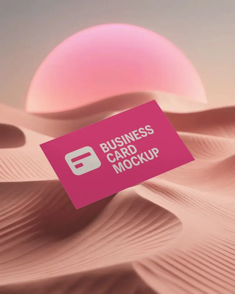 Evening Sun Over Sand Dune Business Card Mockup Placed At An Angle On Soft Rippled Texture Surface