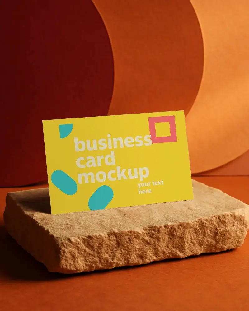 Earth Tone Textured Backdrop Business Card Mockup Elevated On Rustic Rock Slab For Organic Presentation Ambience