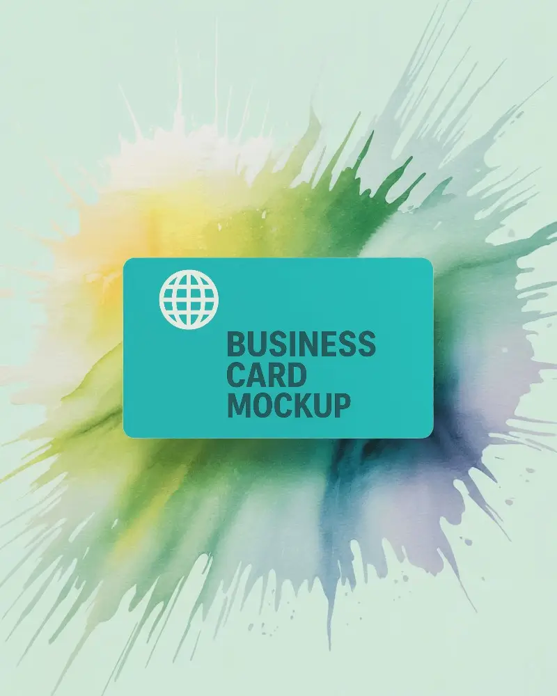 Paint Splash Watercolor Business Card Mockup On Light Canvas With Soft Edges And Artistic Splash Effect