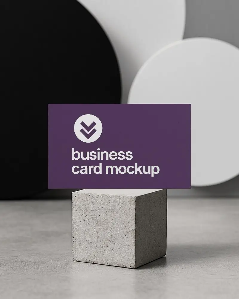 Minimalist Concrete Stand Business Card Mockup With Monochrome Circular Backdrop Modern Geometry Staging