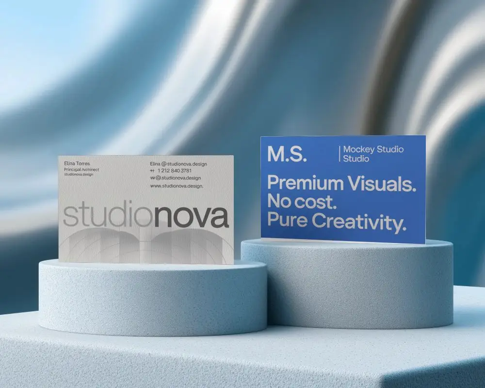 Sleek Minimalist Business Card Mockup On Modern Textured Pedestal Creative Display