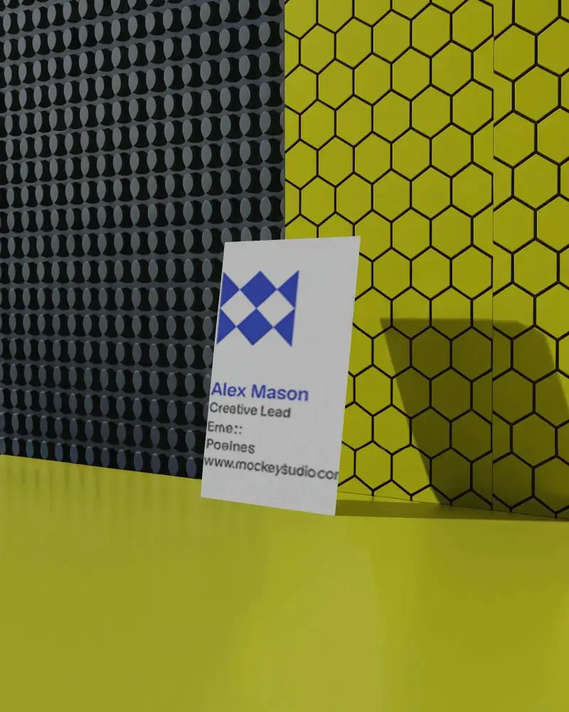 Creative Business Card Design Mockup On Geometric Patterned Background For Brand Showcase