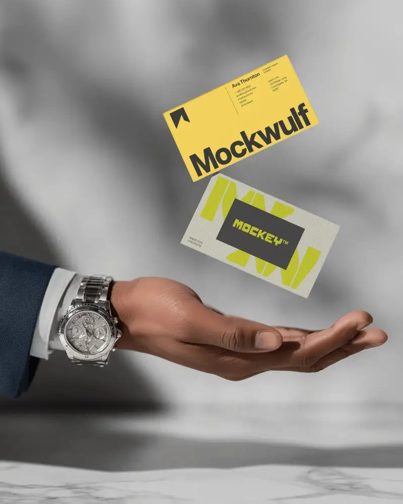 Business Card Mockup Hovering Above Hand Minimalist Branding Presentation Template