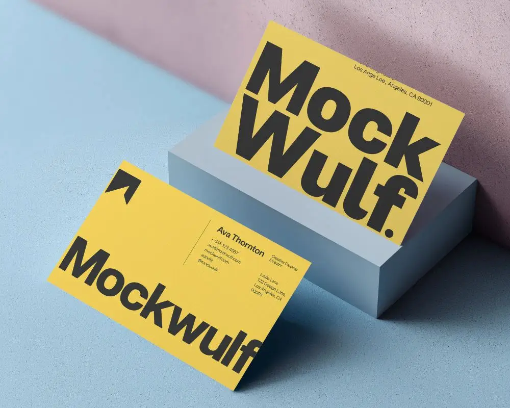 Professional Blank Business Card Mockup Displayed On Abstract Geometric Blocks For Design Showcase