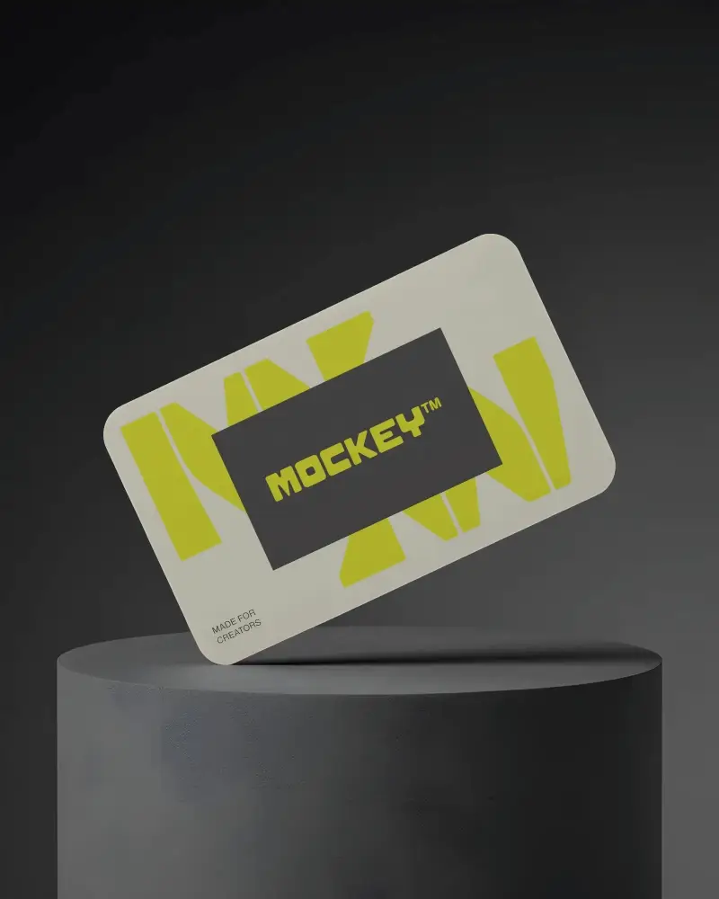 Premium Floating Business Card On Elevated Cylindrical Stand Photorealistic Mockup