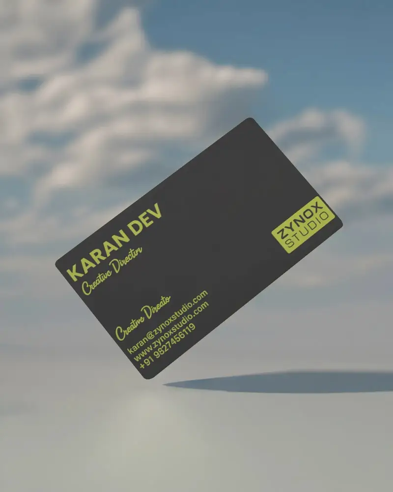 Premium Business Card Mockup Floating Over Smooth Surface With Soft Shadow And Sky Background