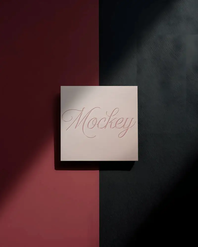 Clean Square Business Card Placed On Dark And Light Split Background For Showcasing Design