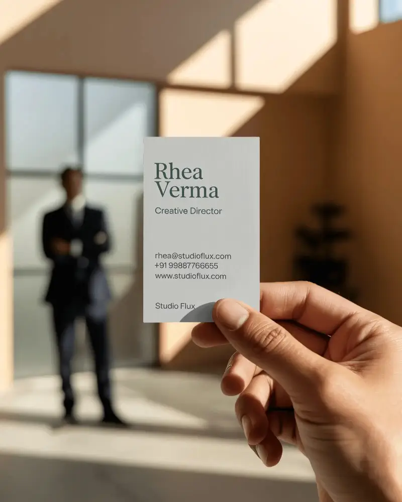 Professional Business Card Mockup In Hand With Blurred Background For Design Presentation