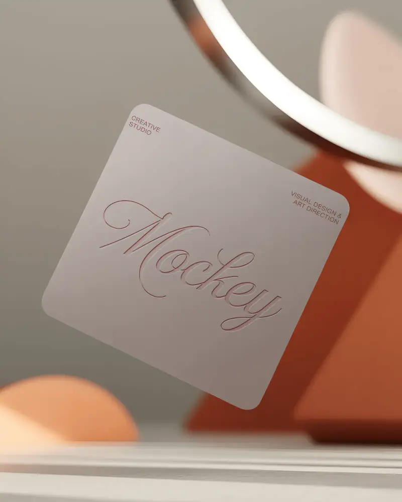 Floating Rounded Business Card Mockup Minimal 3d Setup With Abstract Geometry Background