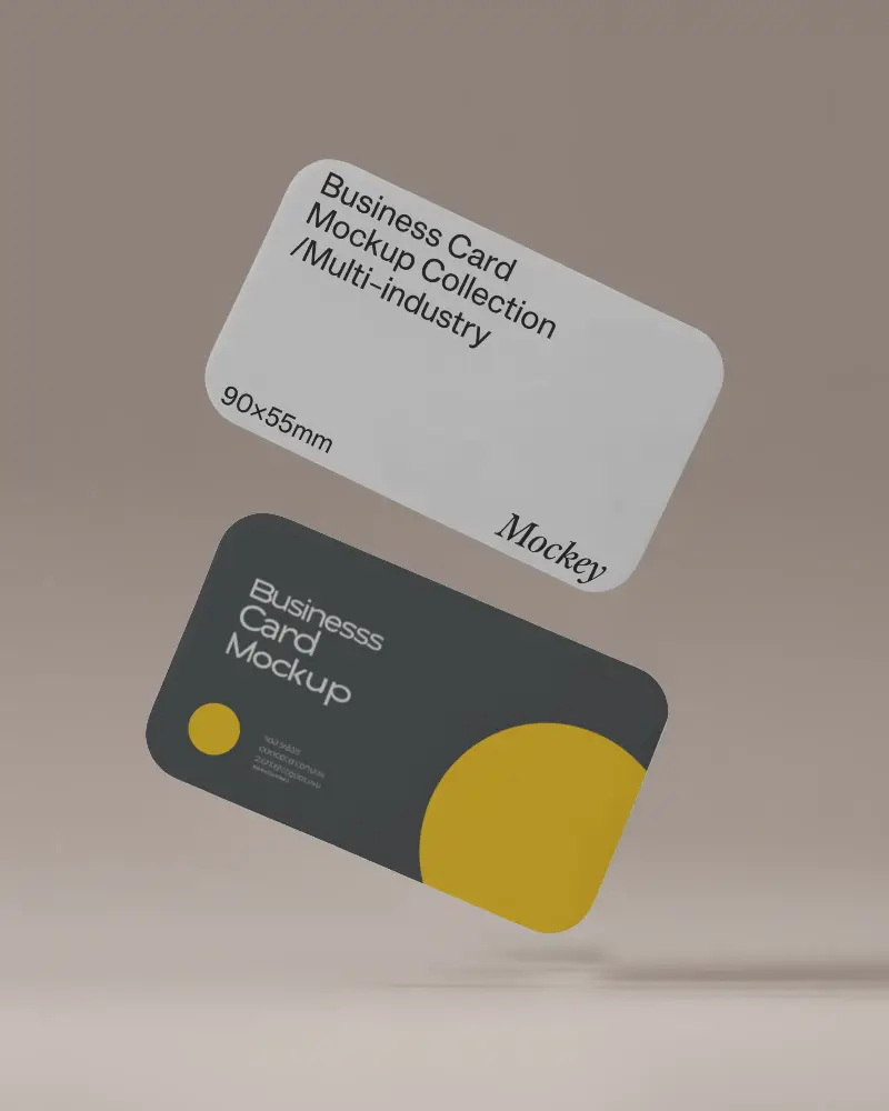 Dual Floating Rounded Business Card Mockup Minimal Neutral Background Clean Modern 3d Style