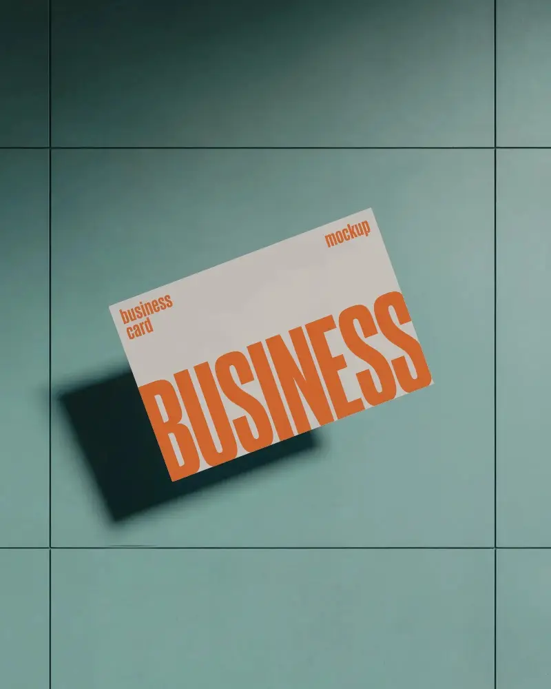 Teal Tiled Wall Floating Business Card Mockup Modern Shadows With Clean Geometry