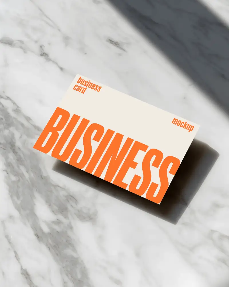 Marble Surface Horizontal Business Card Mockup Top View With Shadow On Polished Stone
