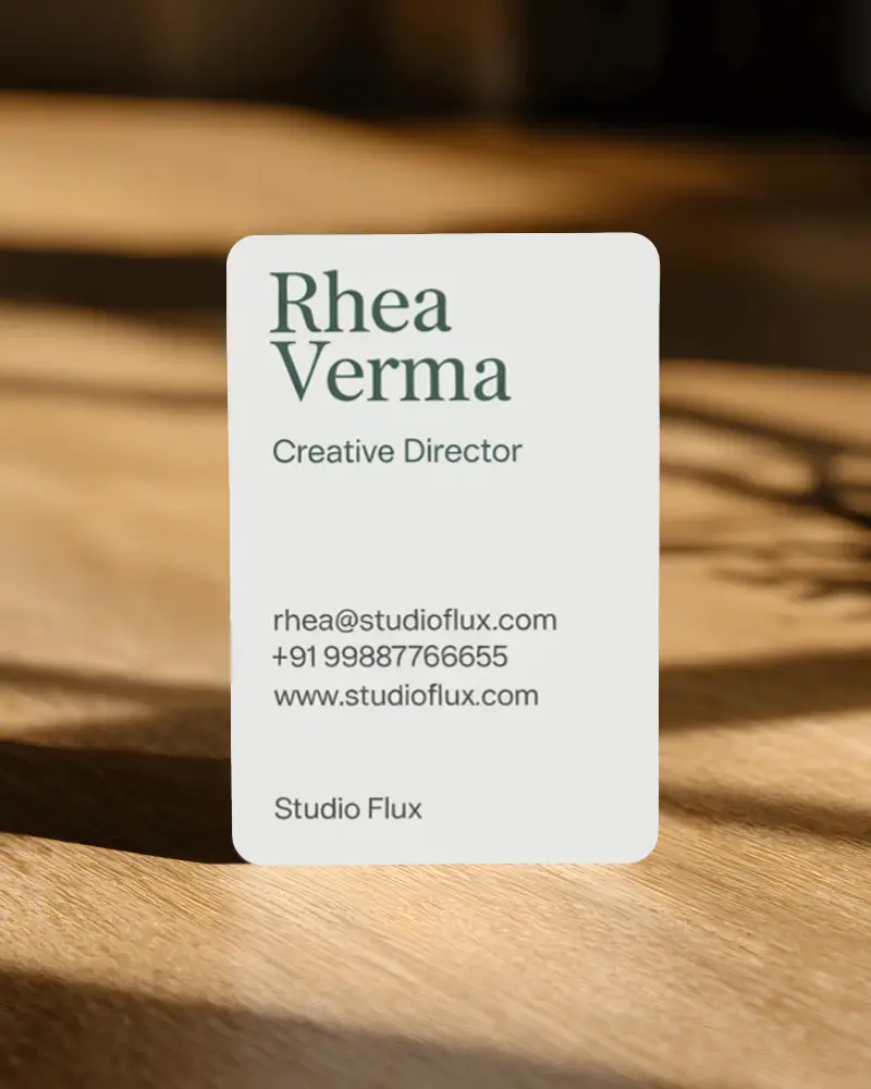 Standing Business Card Mockup Vertical Orientation On Wood Surface With Shadows