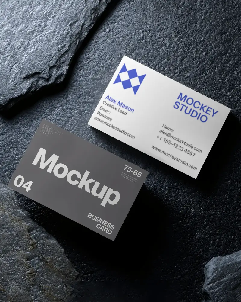 Dual Horizontal Business Card Mockup On Dark Stone Surface Premium Textured Minimal Design Display