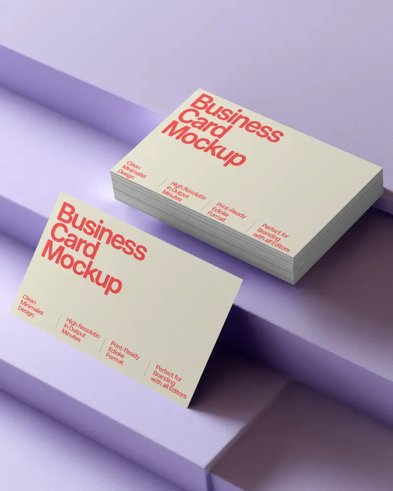 Stacked Business Card Mockup On Purple Steps Modern Layout Clean And Stylish Presentation