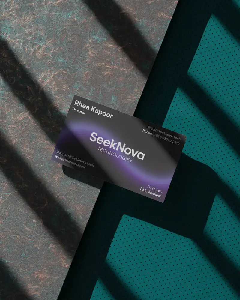 Angled Business Card Mockup On Textured Teal Surface Creative Light Shadow Modern Look